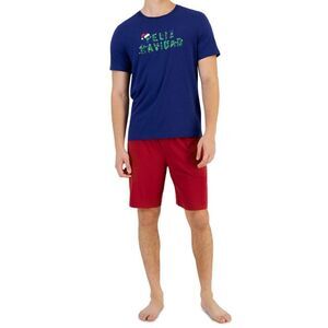 Club Room Men Sz L Blue S/S Shirt/Red Shorts Feliz Navidad 2-Pc Knit Lounge Set